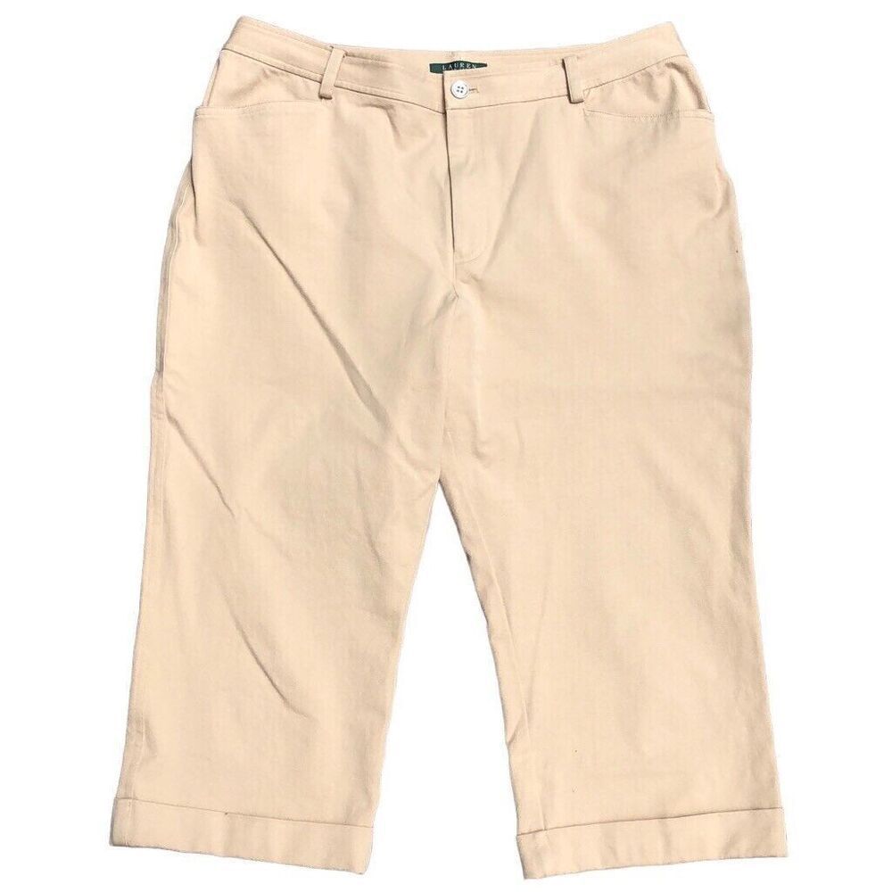 Lauren Ralph Lauren Tan Chino Pants Womens 16 Beige Cropped Classic Cuffed Capri